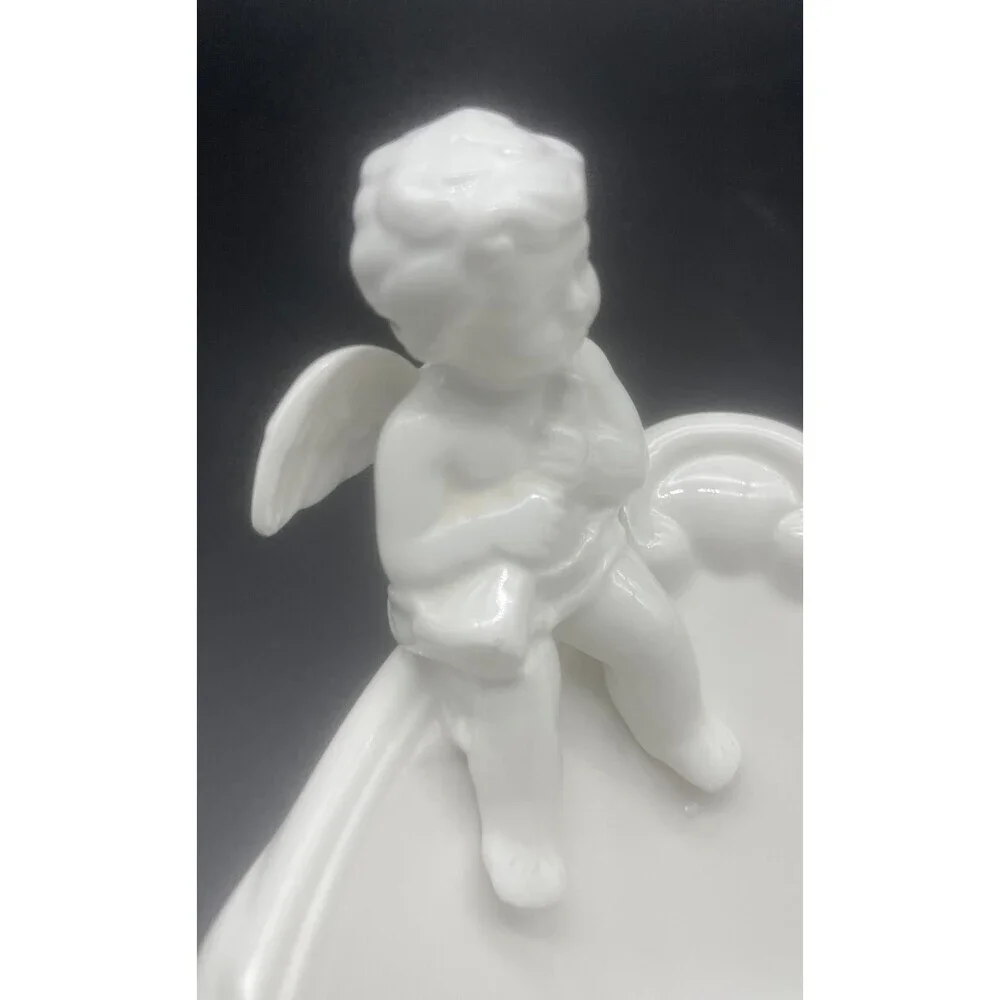 VTG‎ Omnibus Fitz & Floyd Cherub White Angel Oval Candy Trinket Dish 8.5”